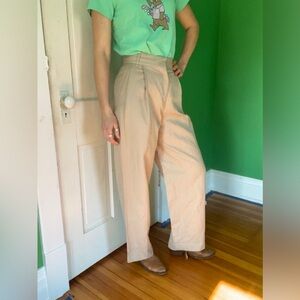 Victoria Beckham x Mango High-Waist Light Beige Linen blend wide pants Trousers